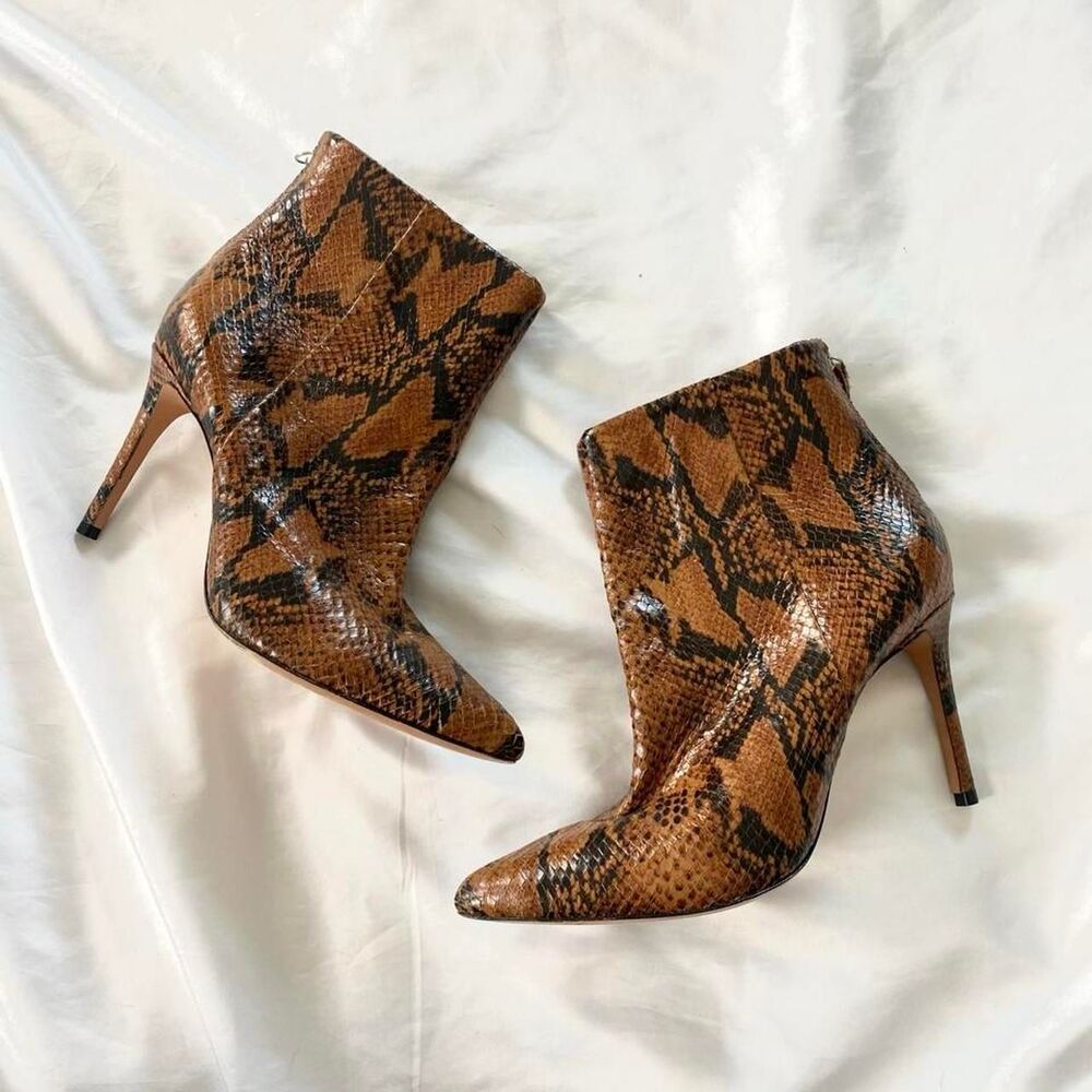 Schutz 90s Style Designer Pointy Brown Black Stiletto Heel Leather Boots US 8.5